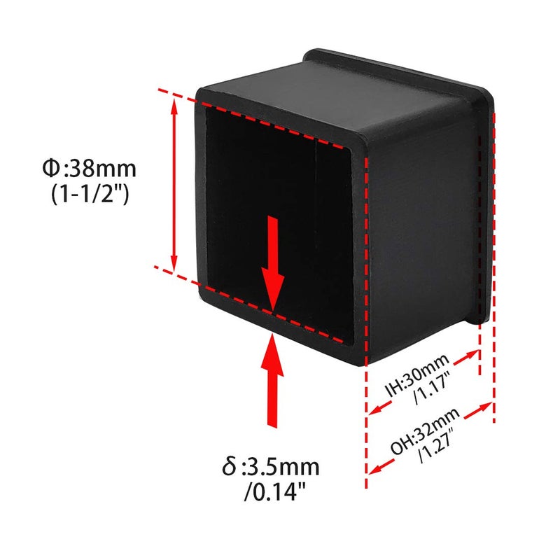 Flyshop Square Anti-Slip Rubber Leg Tips Chair Leg Caps Furniture Floor Protectors, 1-1/2 Inch x 1-1/2 Inch, 38mm x 38mm, Black, 10 PCS - Image 2